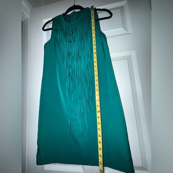 Zara Basics Teal Green Sleeveless Fringed Tassel Shift Dress Western Mini XS - Picture 3 of 6